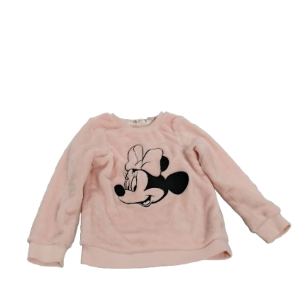 H&M X Disney Minnie Mouse Fuzzy Pink Sweatshirt Girls Sz 4-6